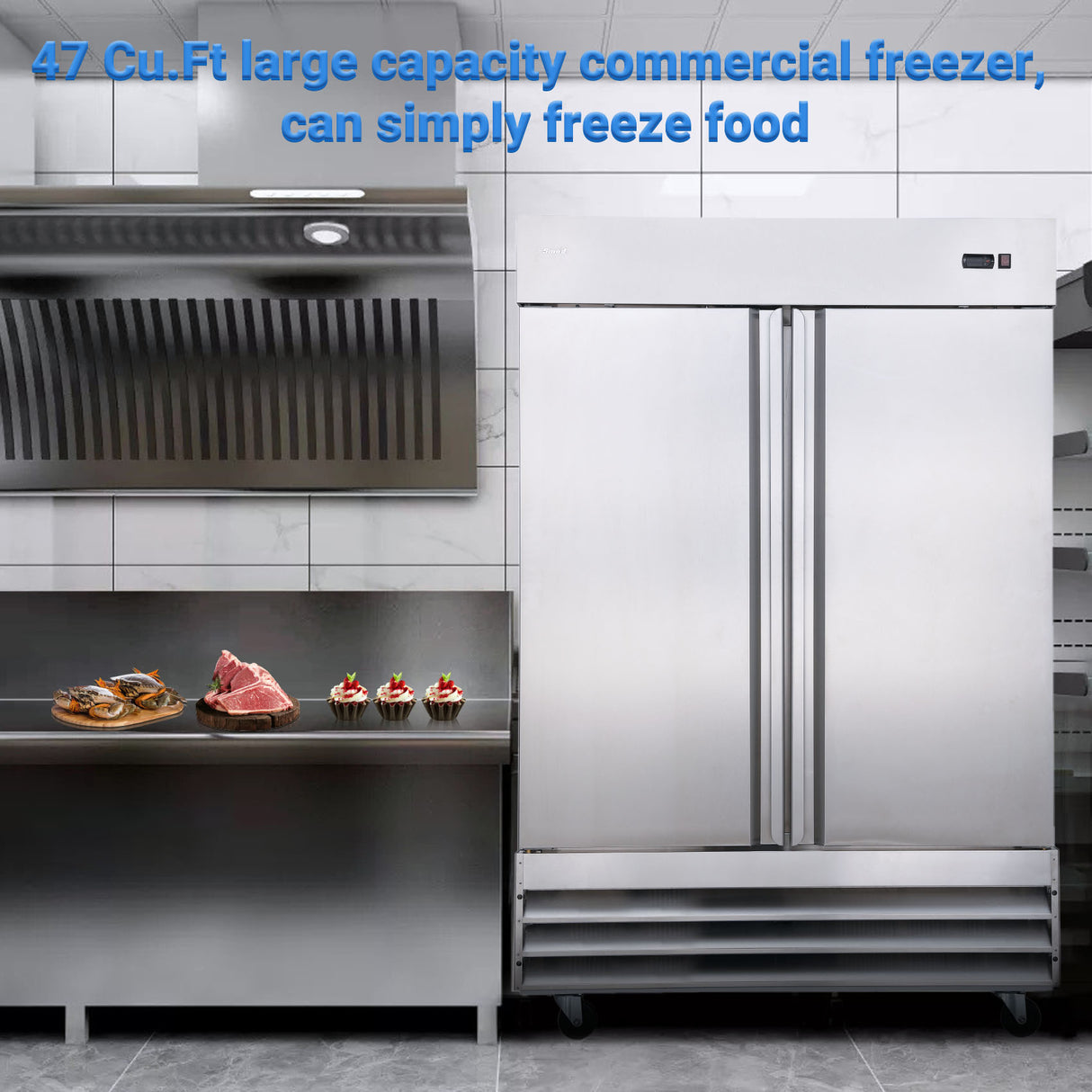 Smad 47 Cu.Ft.54 In.Double Door Stainless Steel Restaurant Commercial Reach In Freezer