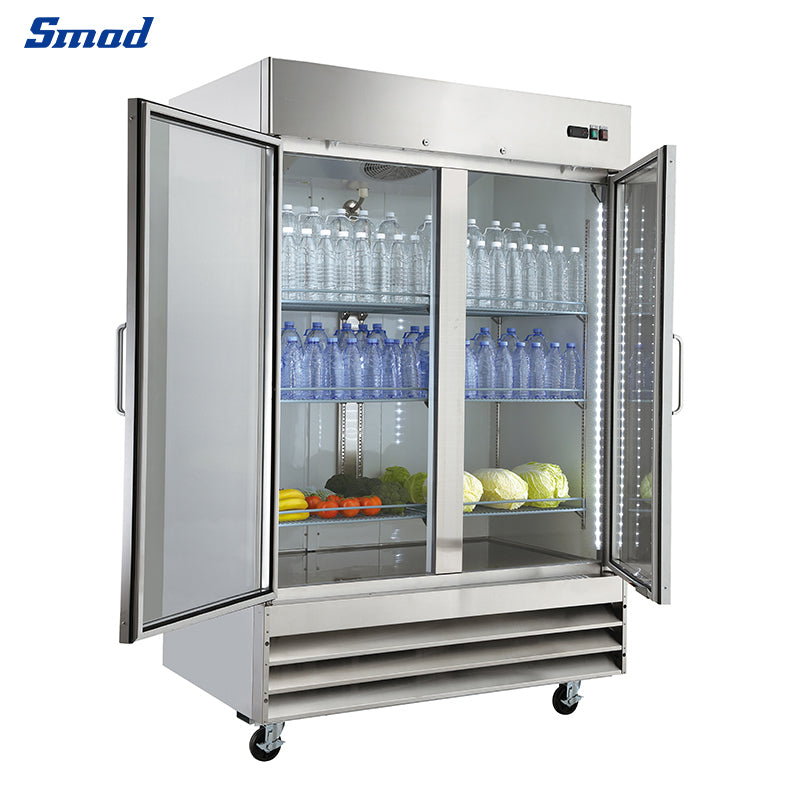 Smad 47 Cu.Ft.54 In.Glass Door Stainless Steel Restaurant Commercial Reach In Refrigerator