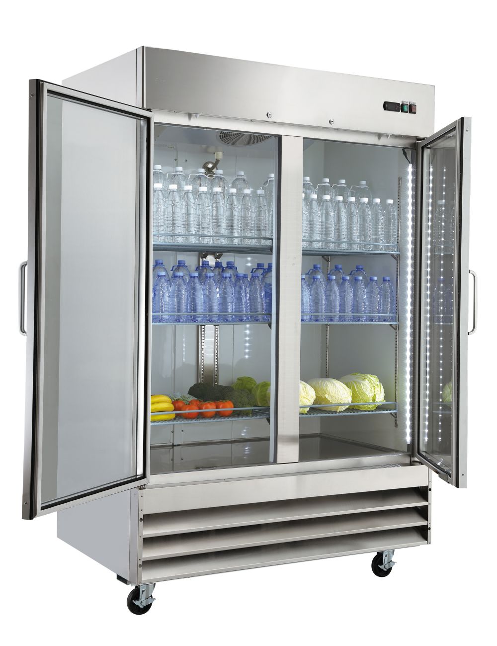 Smad 47 Cu.Ft.54 In.Glass Door Stainless Steel Restaurant Commercial Reach In Refrigerator